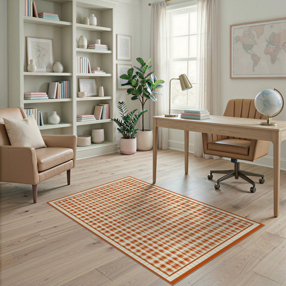 Orange Checkered Geometric Modern Area Rug