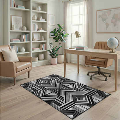 Bold Geometric Black White Area Rug
