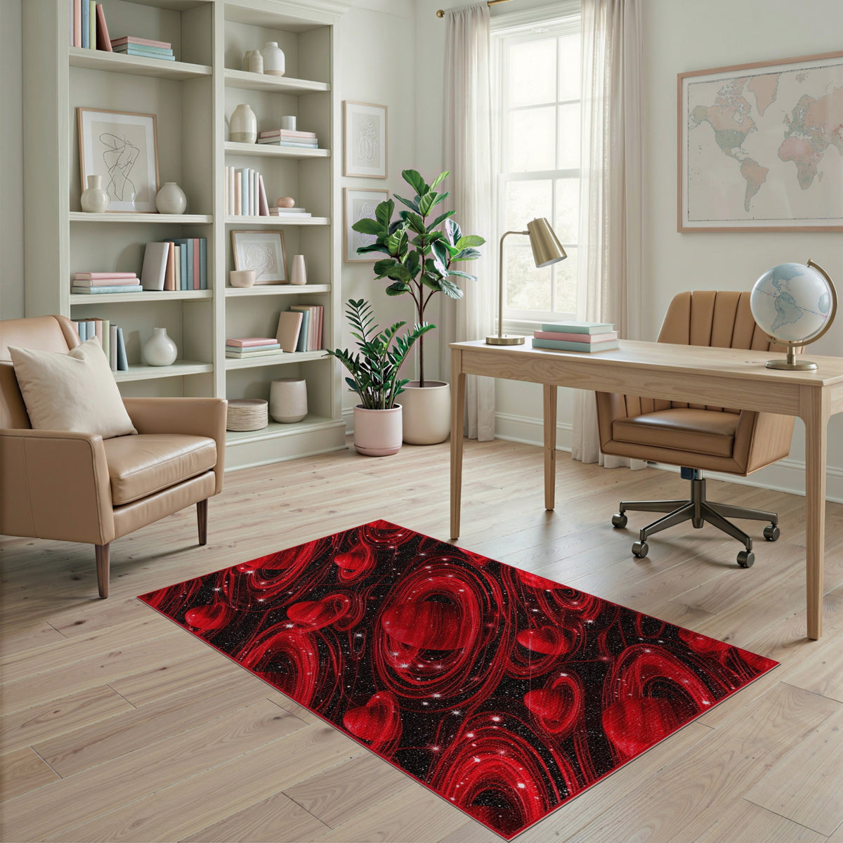 Red Cosmic Planets Washable Area Rug
