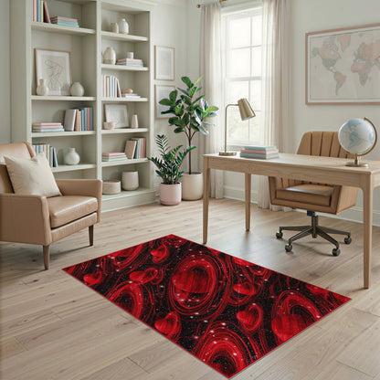 Red Cosmic Planets Washable Area Rug