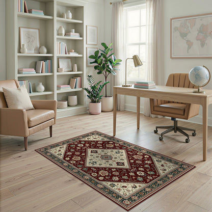 Traditional Persian Red Rich Red Persian Floral Medallion Area Rug