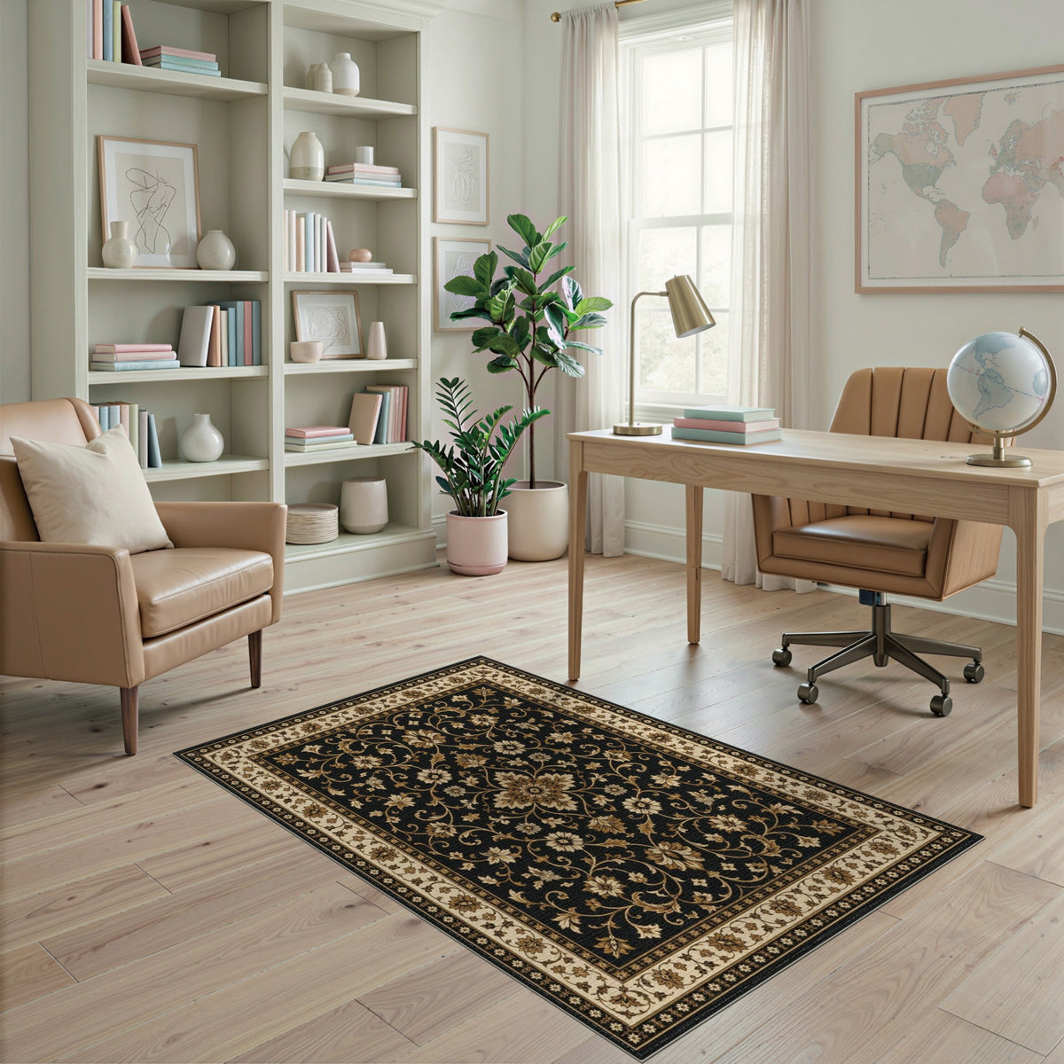 Black Floral Medallion Area Rug
