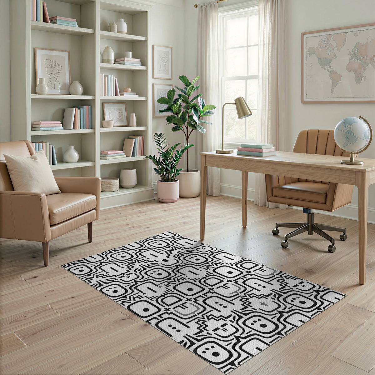 Black White Tribal Mask Area Rug