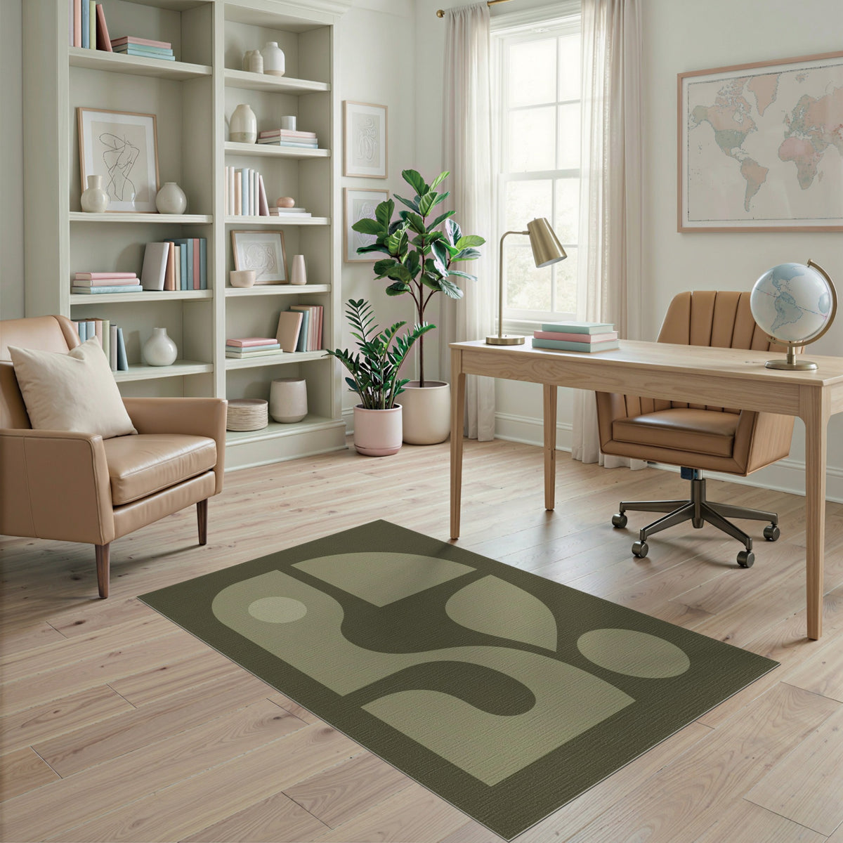 Olive Green Abstract Area Rug