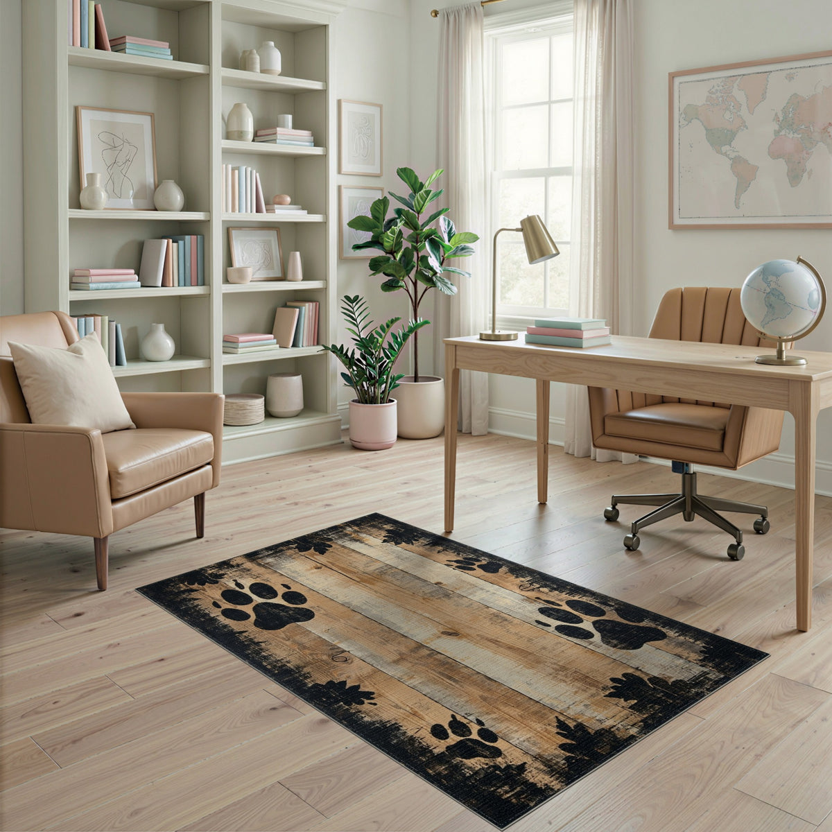 Distressed Paw Print Area Rug