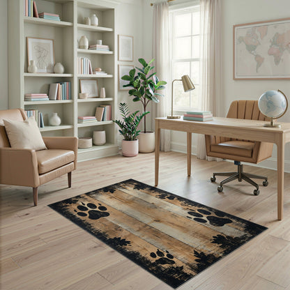 Distressed Paw Print Area Rug