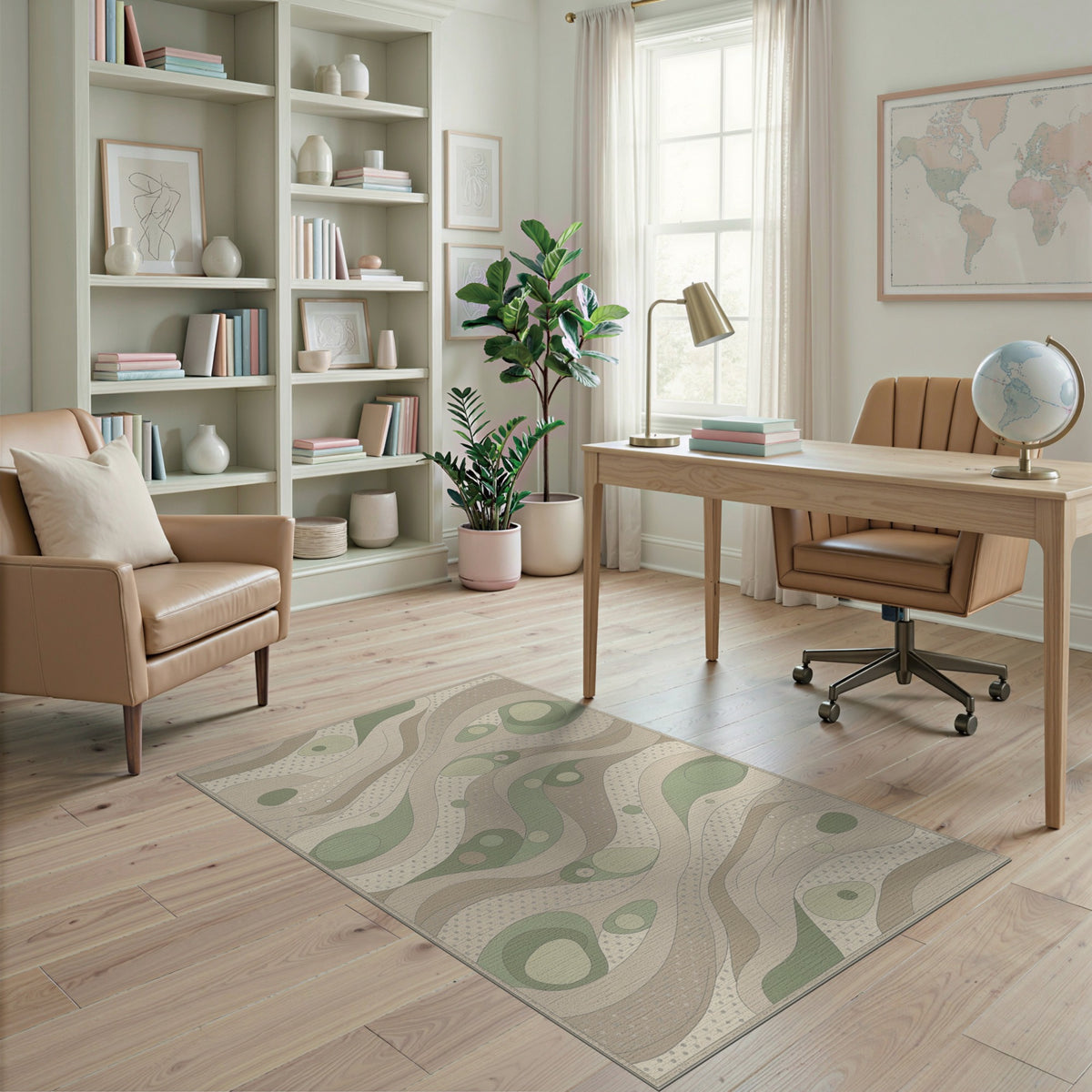 Beige and Neutral Organic Wave Beige Area Rug