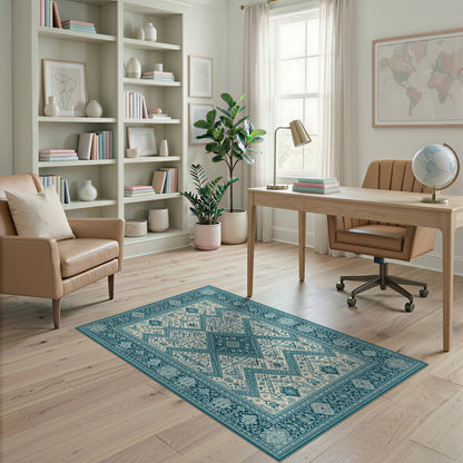 Blue Teal Heritage Tribal No. 10 Area Rug