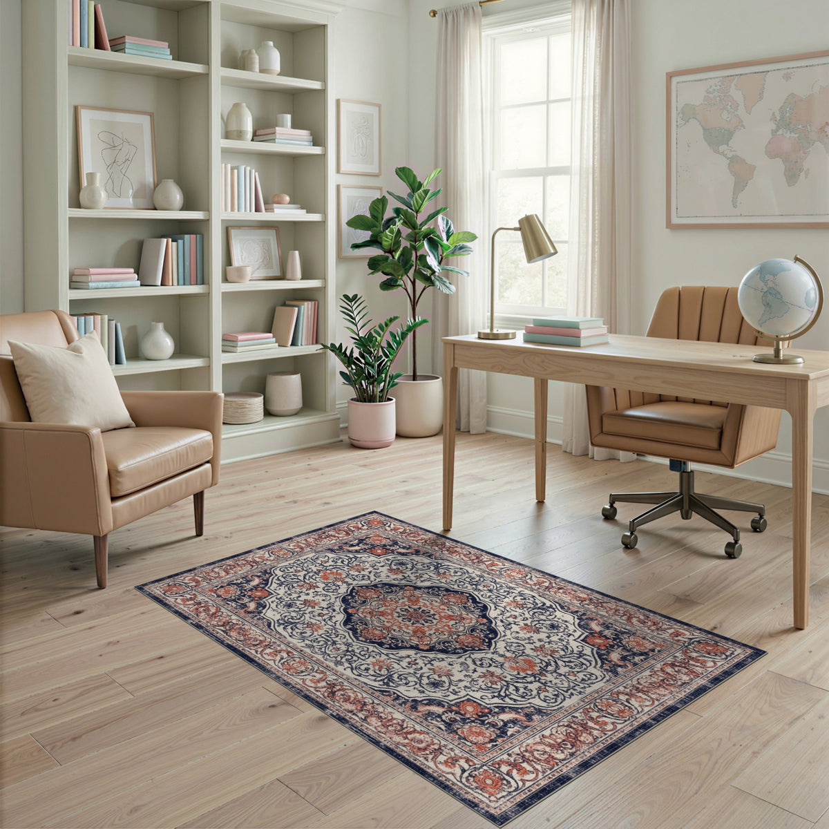 Navy Blue Persian Medallion Area Rug