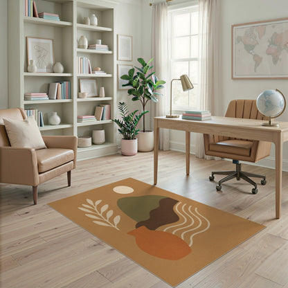 Abstract Earth Tone Area Rug with Terracotta Vase