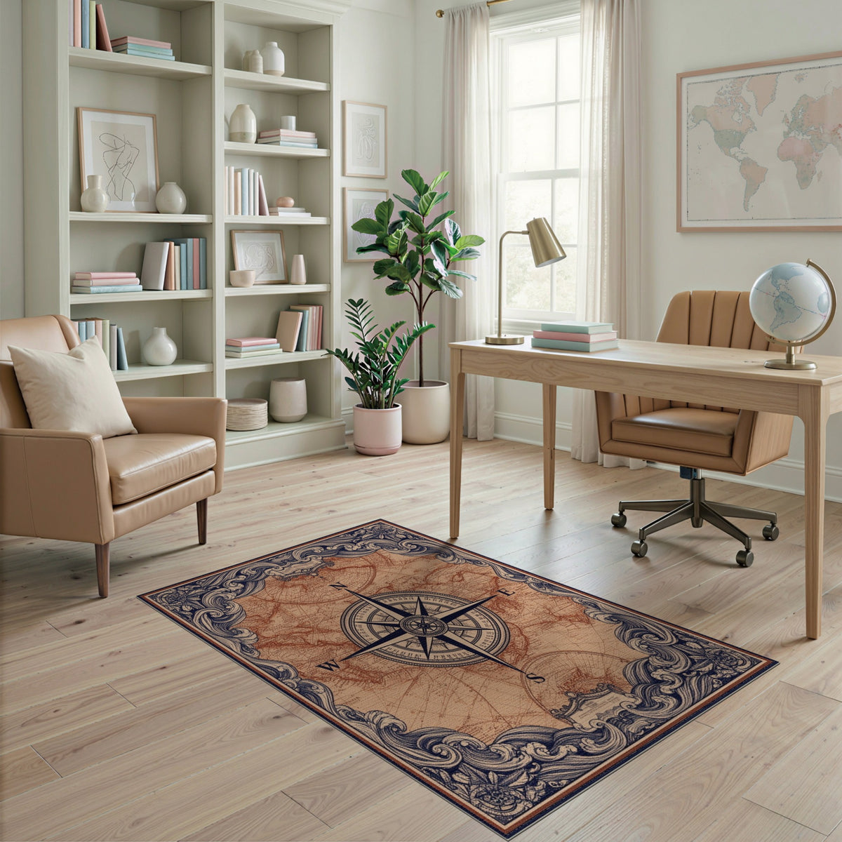 Vintage Compass Map Area Rug