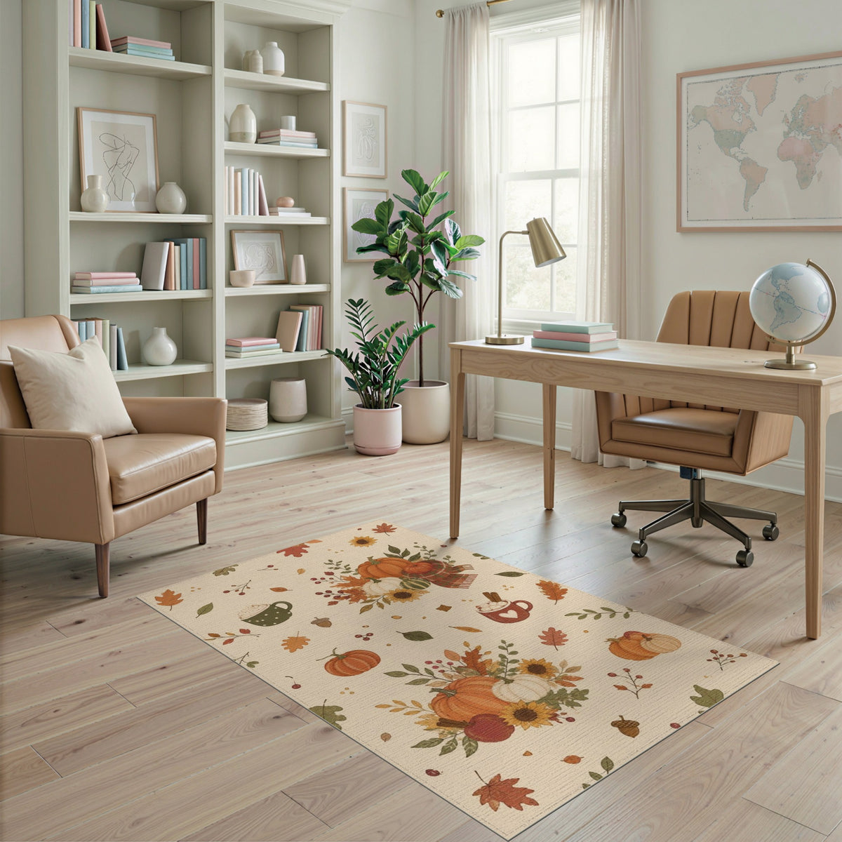 Cozy Autumn Pumpkins Washable Area Rug