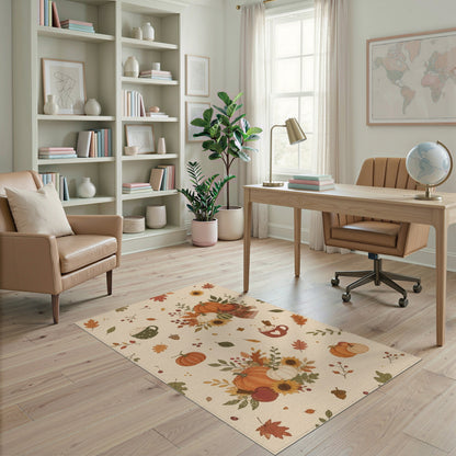 Cozy Autumn Pumpkins Washable Area Rug