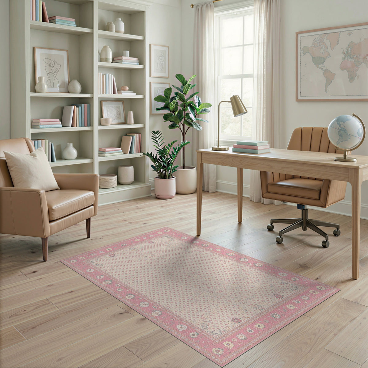 Pink Vintage Floral Area Rug