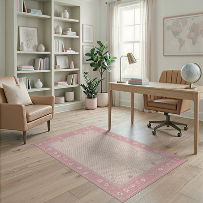 Pink Vintage Floral Area Rug