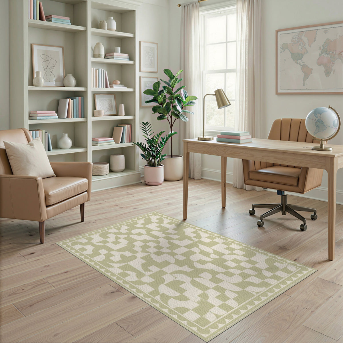 Sage Green Geometric Scalloped Area Rug