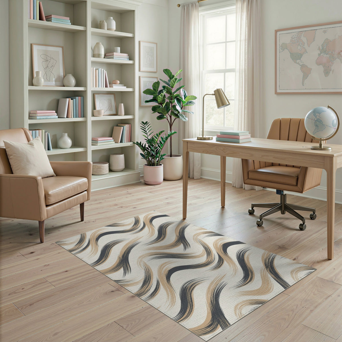 Beige Wavy Abstract Area Rug