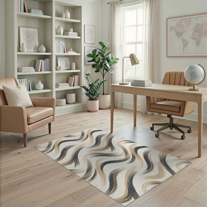 Beige Wavy Abstract Area Rug