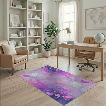 Purple Hearts Watercolor Area Rug