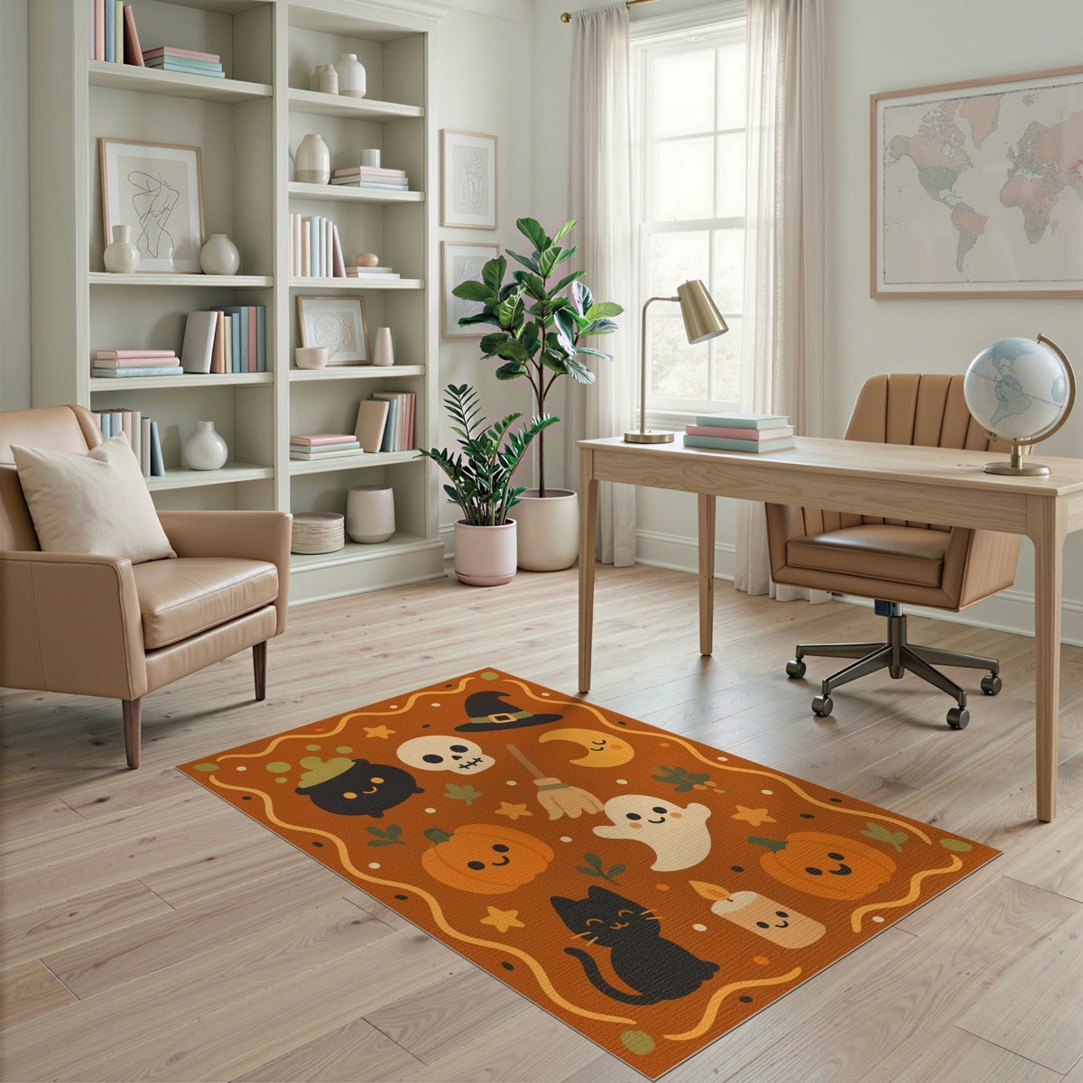 Orange Cute Halloween Orange Kids Cartoon Rug