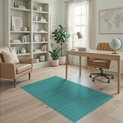 Teal Geometric Grid Washable Area Rug