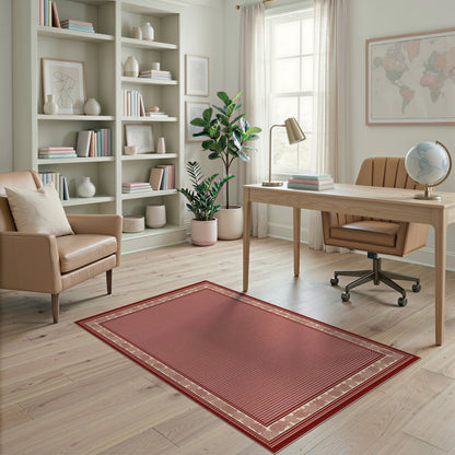 Red Traditional Persian Area Rug with Ornate Border
