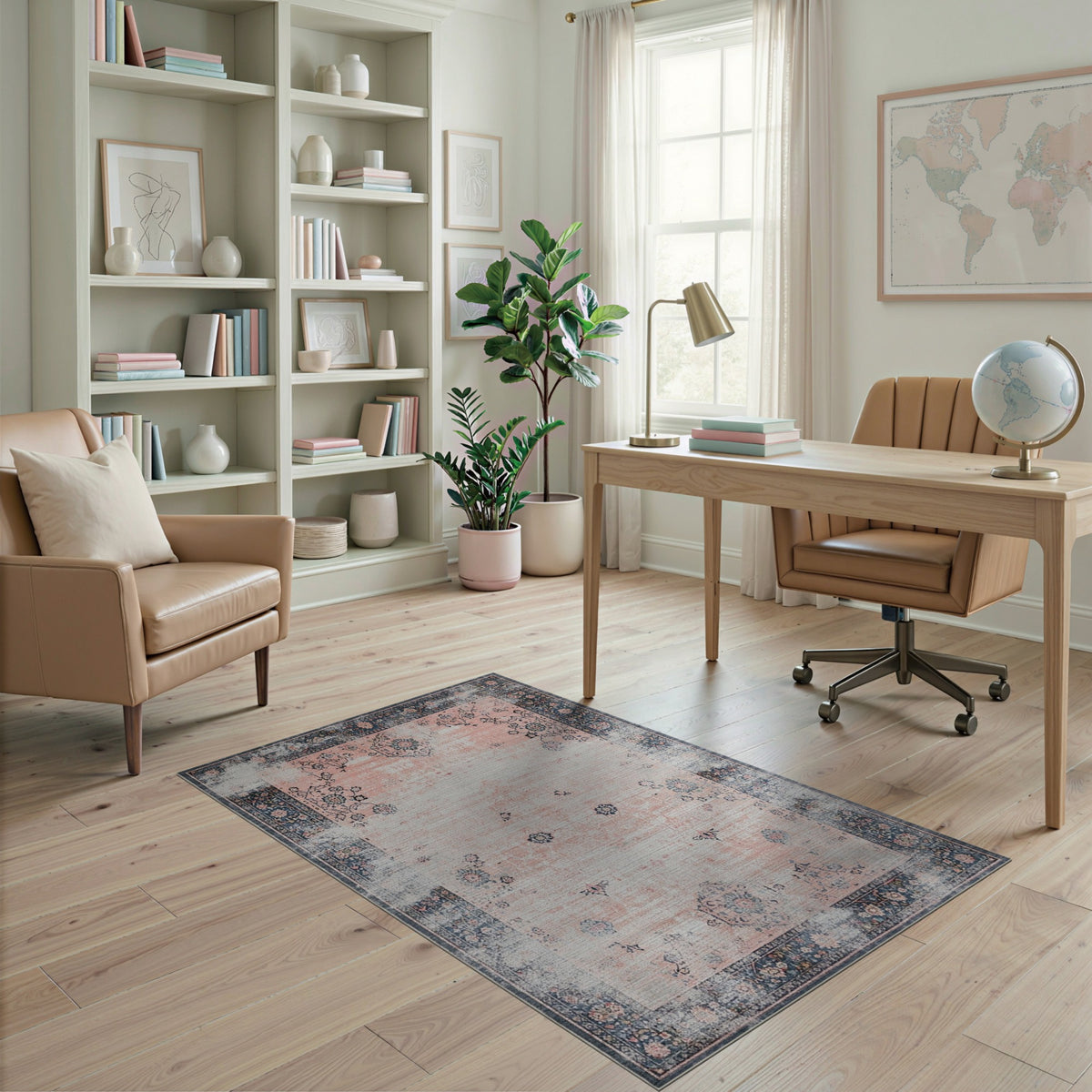 Pink Distressed Vintage Floral No. 7 Area Rug