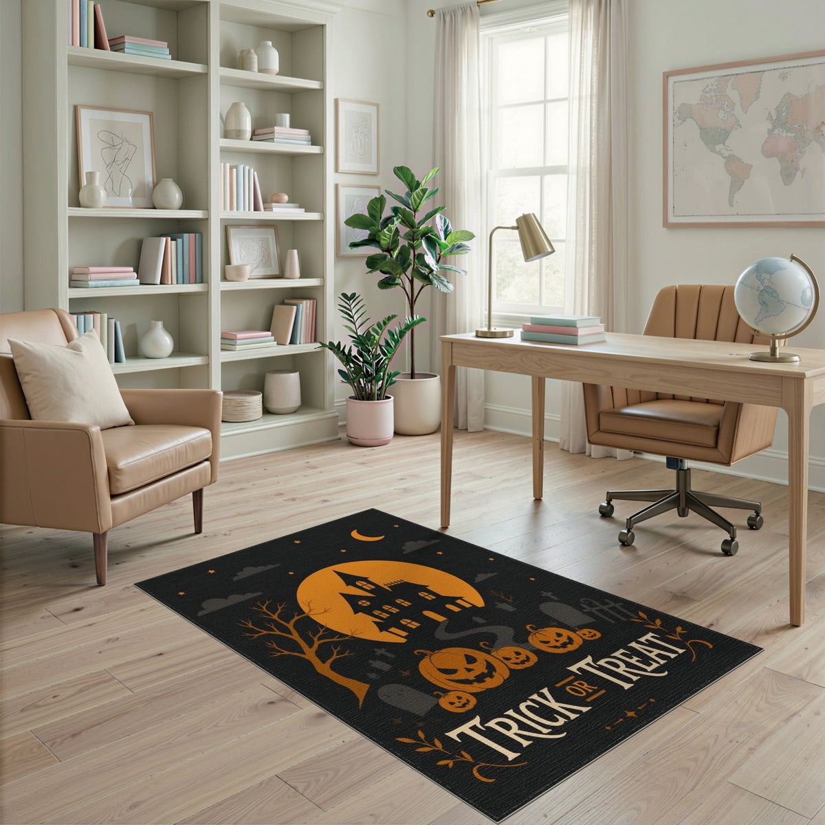 Orange Trick or Treat Halloween Area Rug