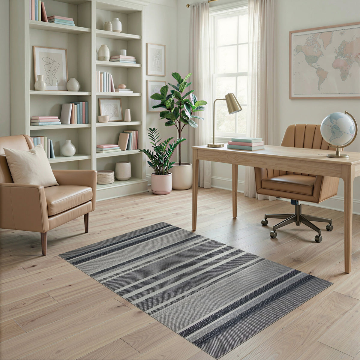 Black White Striped Geometric Area Rug