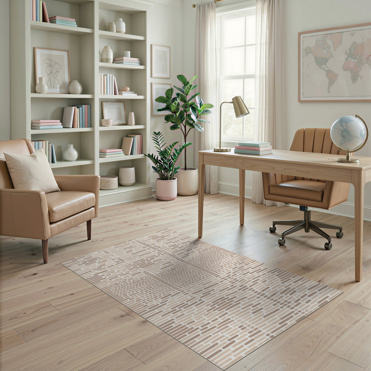Geometric Modern Beige Geometric Lines Area Rug