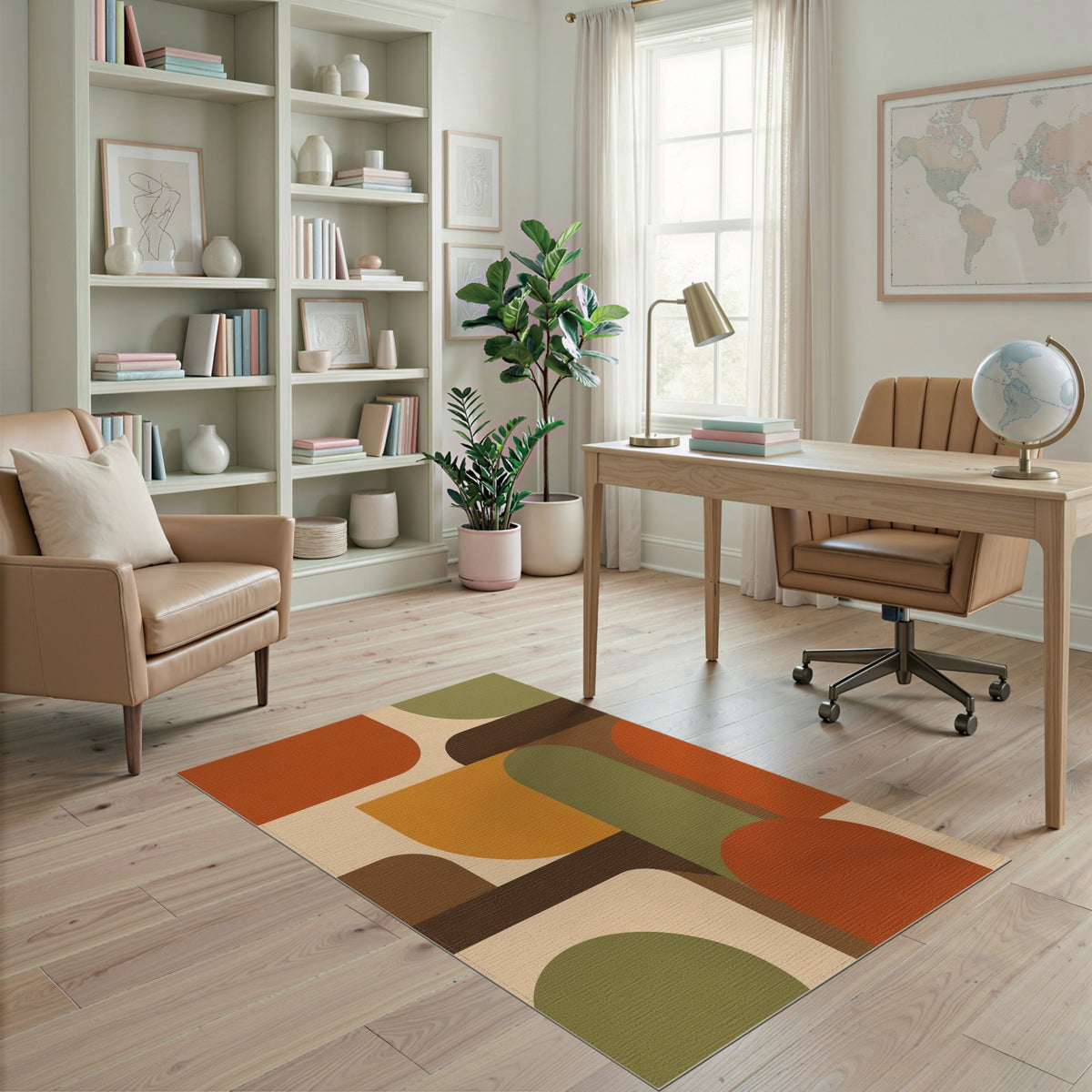 Geometric Modern Area Rug in Warm Orange Tones