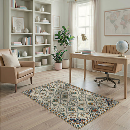 Blue Teal Floral Vintage Area Rug