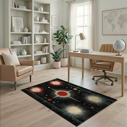 Cosmic Red Burst Washable Area Rug
