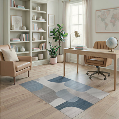 Blue Teal Abstract Circle Area Rug