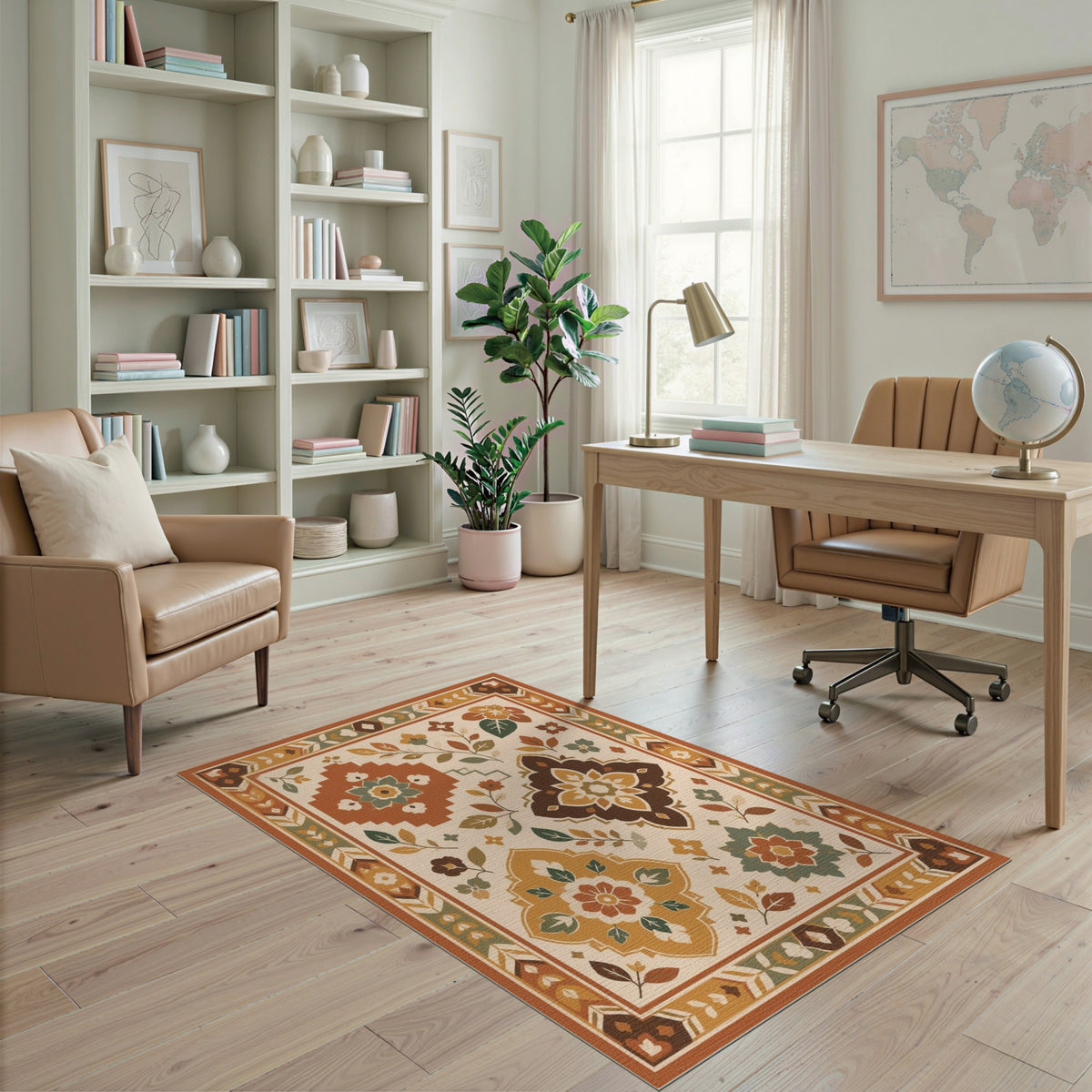 Earthy Floral Medallion Area Rug