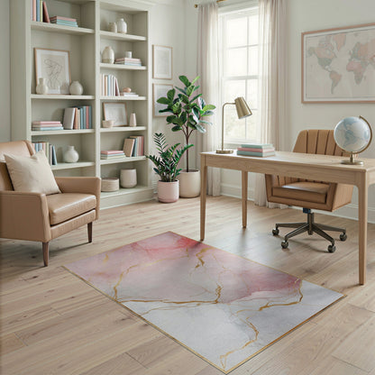 Abstract Area Pink Marble Gold Vein Abstract Area Rug