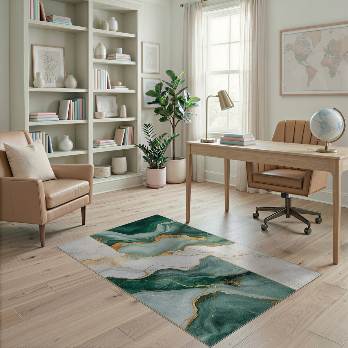 Abstract Area Teal Marble Gold Abstract Area Rug