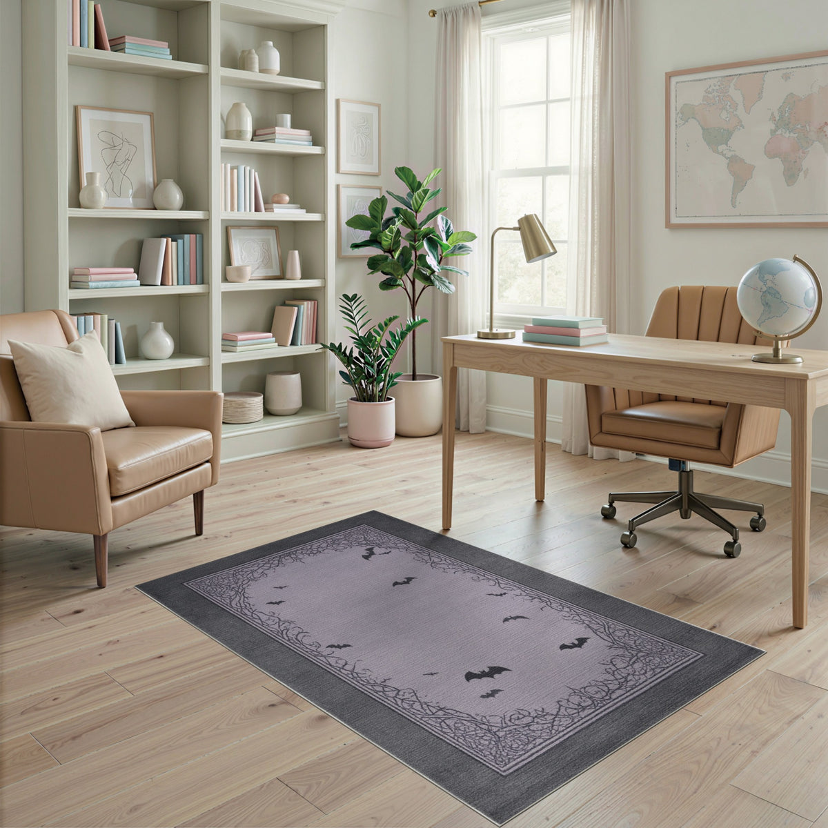 Purple Bat Vine Border Area Rug