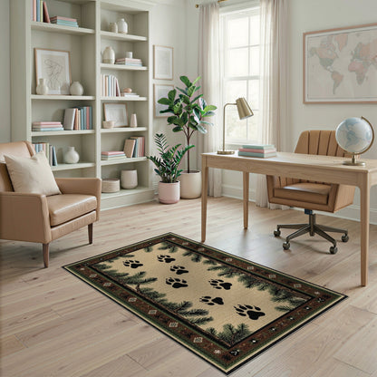 Bear Paw Tracks Pine Border Area Rug