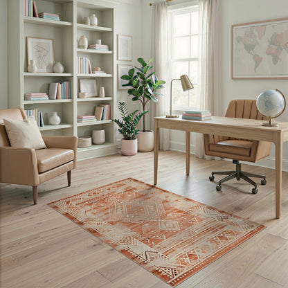 Distressed Red Heritage Tribal Area Rug