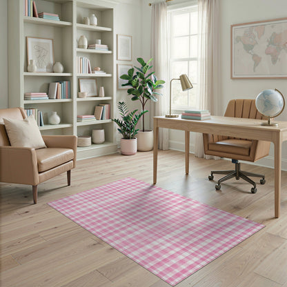 Geometric Modern Gingham Pink Gingham Checkered Washable Area Rug