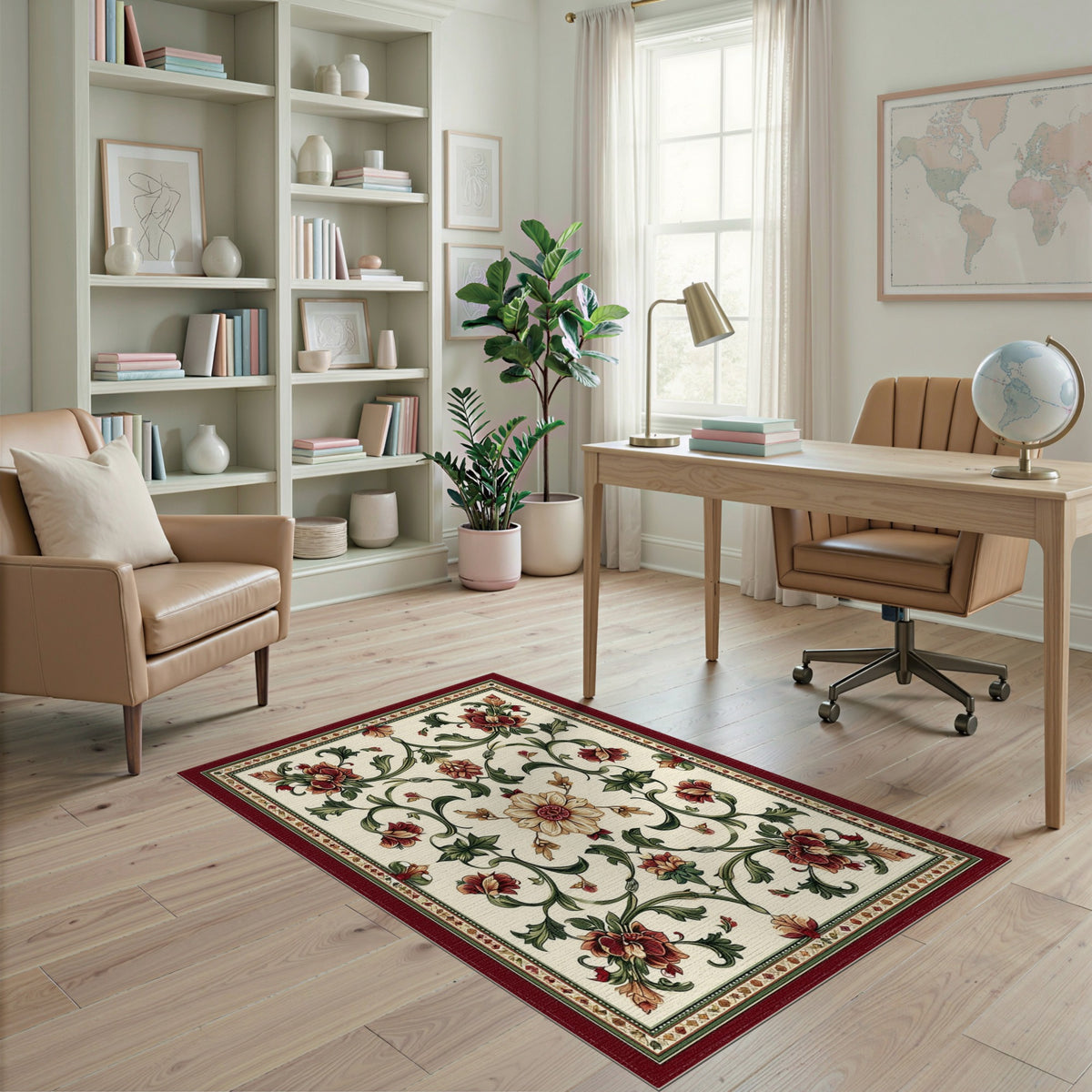 Red Floral Vine Vintage Area Rug