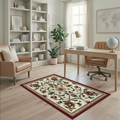 Red Floral Vine Vintage Area Rug