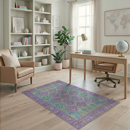 Purple Teal Geometric Diamond Area Rug