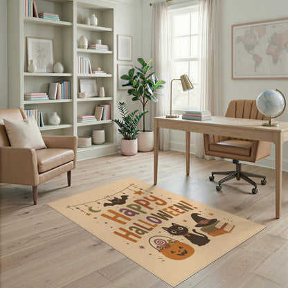 Multi-color and Patterns Happy Halloween Black Cat Kids Area Rug