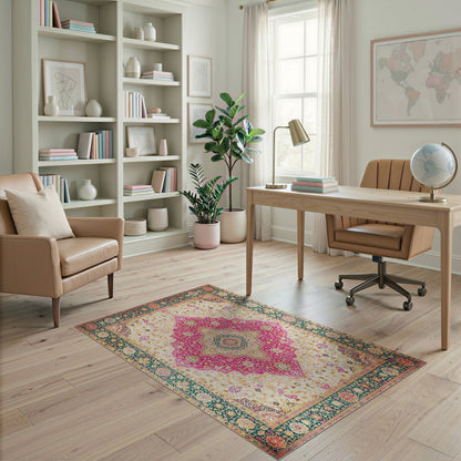 Medallion Traditional Persian Vibrant Pink Persian Medallion Area Rug