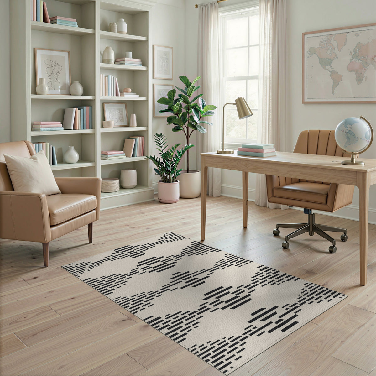 Black Geometric Washable Area Rug