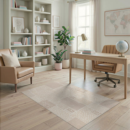 Beige and Neutral Beige Geometric Lines Area Rug