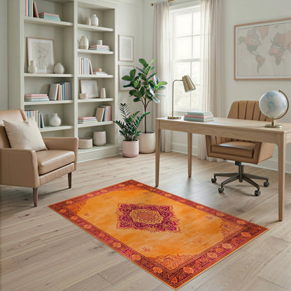 Traditional Persian Vibrant Orange Medallion Persian Area Rug