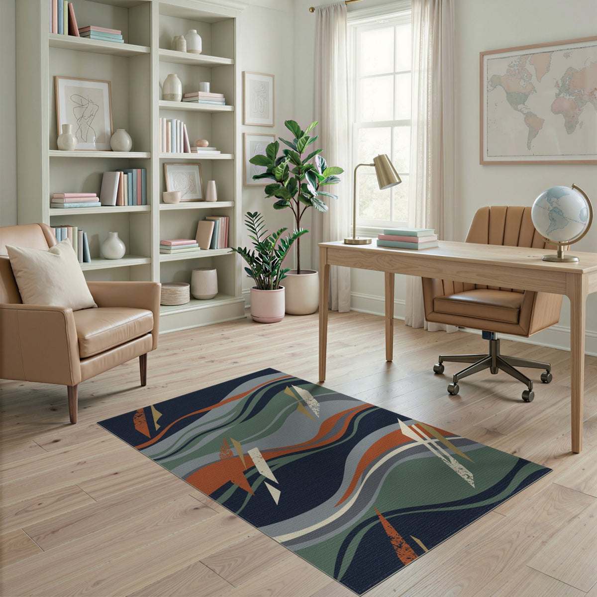 Blue Teal Abstract Wave No. 13 Area Rug